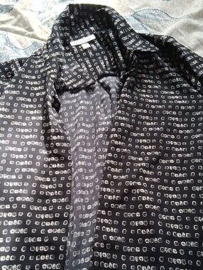 Prologue Black Button-Down Shirt with White Dot Grid